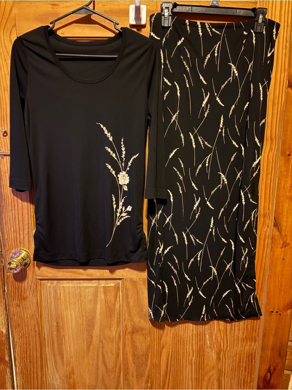 villager Black Sleep Set with Cream Floral Accents - Top & Skirt